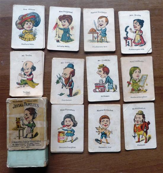 A c.1890 pack of Jovial Families by A Collier. 39 cards (one missing). In original box (damaged and taped).